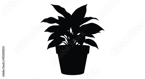 Simple black silhouette of a potted houseplant with large leaves