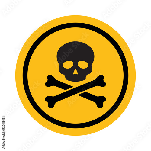Poison Toxic Hazard Sign with Skull and Crossbones in Flat Design Style. Hazardous Material Class 6. Warning Label Symbol for Packages, Outdoor Design.