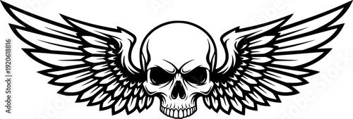 Skull With Wings | Black and White Vector illustration