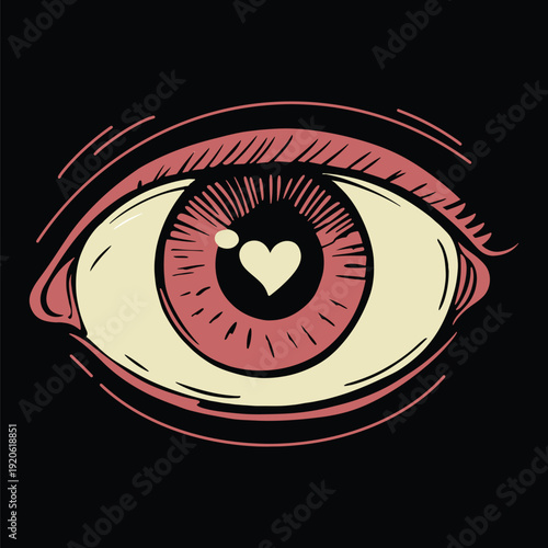 Loving Eye Art with Heart Shaped Pupil Hand Drawn Illustration