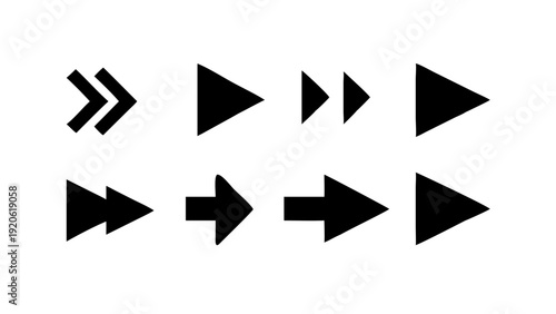 Collection of black directional arrow icons in various styles and orientations