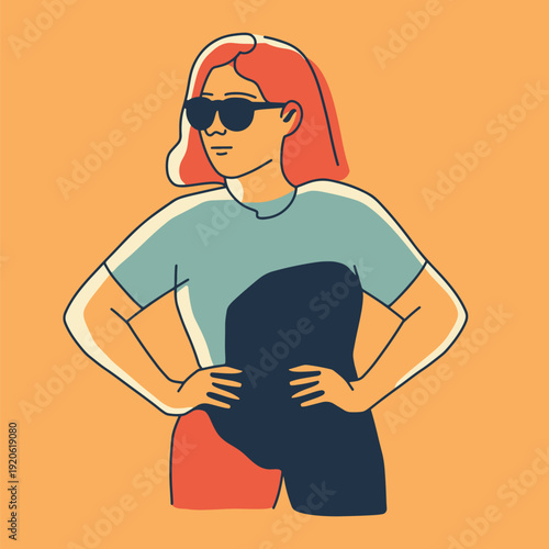 Confident Woman with Sunglasses and Hands on Hips Vector Art