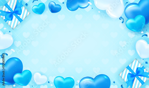 Blue hearts and gift boxes on baby blue background vector design. Backgrounds for events such as White Day, birthdays, Father's Day, and Mother's Day.