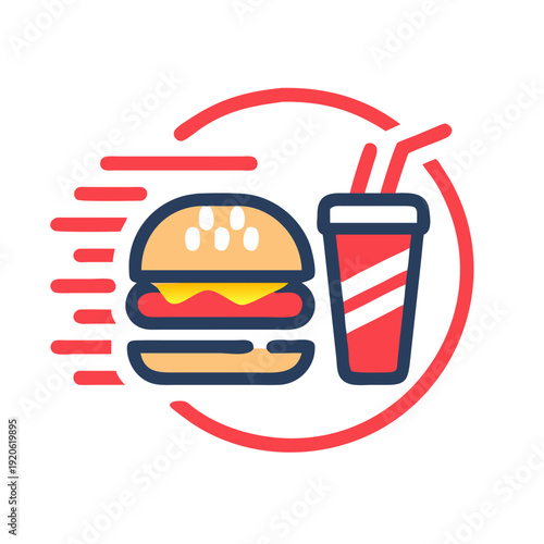 Delicious burger paired with a refreshing soda drink for a satisfying meal.