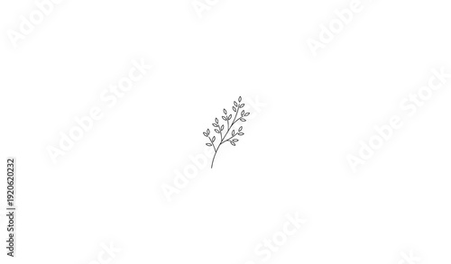 Minimal Tree Branch with Leaves Black Line Art Silhouette