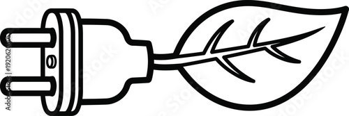 Green energy electric plug with leaf symbol eco-friendly power source outline vector illustration
