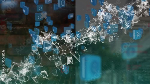 Animation of human body dna strand spinning and data processing over rugby player