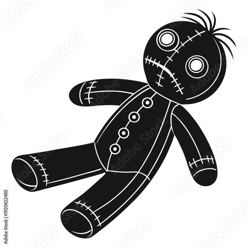 Isolated Black Doll Silhouette Creepy Toy Figure Outline on White Background