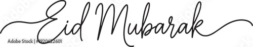 Continuous line drawing of eid mubarak in elegant script typography on a transparent background