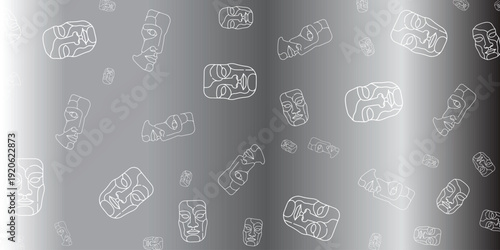 Tribal face pattern on a metallic gradient background with shimmering light effects