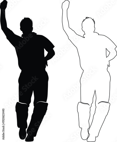 Two silhouettes celebrating with raised arms in a triumphant pose