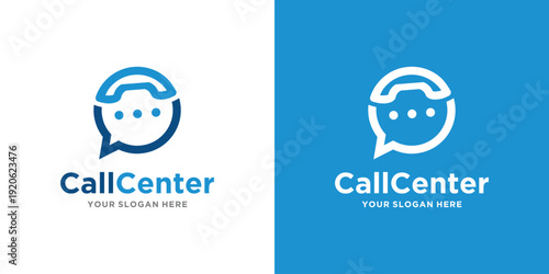 Call Center Logo Design with Speech Bubble and Phone Icon.