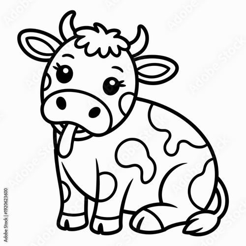 A cheerful black and white cow sitting calmly in a field. isolated on white background, Vector, illustration