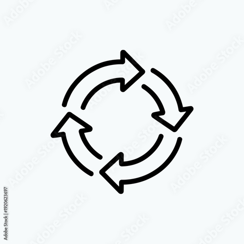 Circular arrows symbolizing continuous process or recycling concept in black and white isolated on white background, Vector, illustration