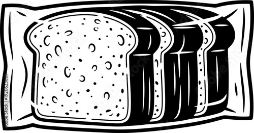 Loaf of sliced bread in plastic packaging. Food concept with fresh bakery product. Graphic vector illustration for label, packaging design
