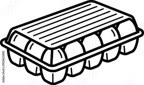 Carton with a dozen egg icon for food packaging and cooking concepts. Breakfast ingredient symbol. Vector illustration. Simple outline style