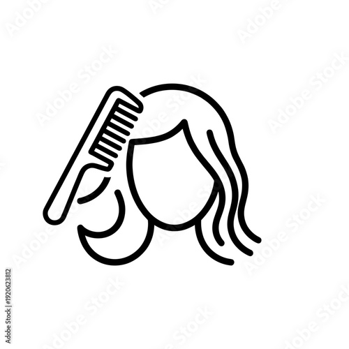A stylish silhouette of a person using a hairbrush on long flowing hair. isolated on white background, Vector, illustration