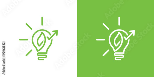 Green energy idea logo with lightbulb and leaf ecofriendly concept.