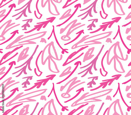 Multi colored squiggled bold lines with loops and dots seamless pattern. Creamy Pink light beige white lilac violet. Rich multi colored. seamless pattern with pink flowers