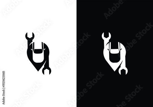 Mechanic Logo Design Wrench and Overalls Symbol.