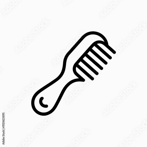 Simple black and white illustration of a hair comb with curved handle isolated on white background, Vector, illustration