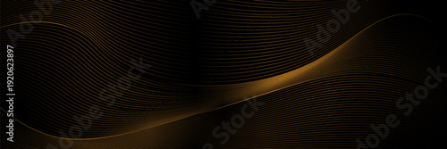Luxury golden refracted curved waves abstract banner. Art deco vector background