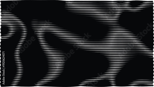 A black background with white wavy lines and patterns creating a dynamic visual effect.