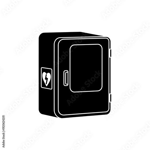 AED Icon: A simple yet impactful illustration of an automated external defibrillator (AED) in a minimalist design, ready for immediate use, portraying an essential life-saving device.