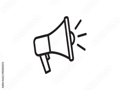 A simple line drawing of a megaphone with sound waves emanating from it