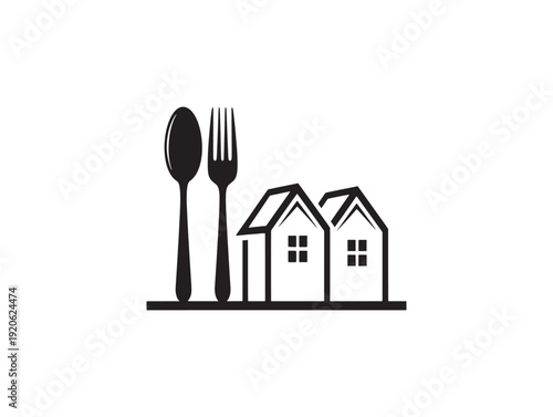 Simple illustration of a house and dining utensils
