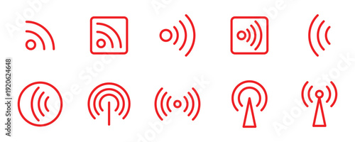 Wireless Signal and WiFi Icon Set Line Style Radio Broadcast Network Connection Symbols EPS Vector Collection
