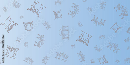 Abstract Japanese Torii Gate Pattern on a Blue Gradient Background