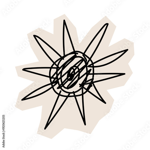 Paper Cut Out Star Sketch Icon. Abstract Star Stroke Application Form. Old Monochrome Graphic Pint Texture. Abstract Cut Out Imperfect Irregular Shape Decoration Symbol Element. Vintage Style.	