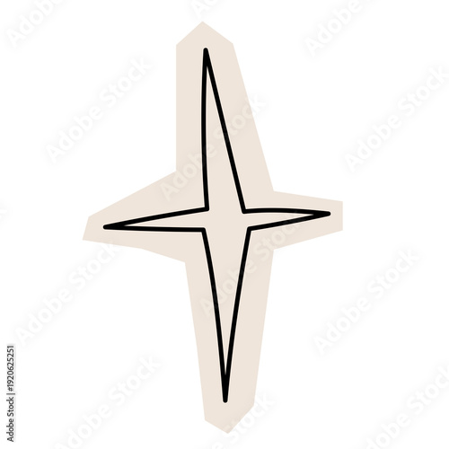 Paper Cut Out Star Sketch Icon. Abstract Star Stroke Application Form. Old Monochrome Graphic Pint Texture. Abstract Cut Out Imperfect Irregular Shape Decoration Symbol Element. Vintage Style.	