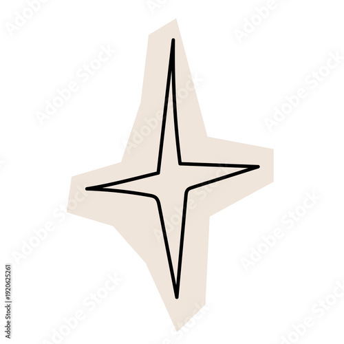 Paper Cut Out Star Sketch Icon. Abstract Star Stroke Application Form. Old Monochrome Graphic Pint Texture. Abstract Cut Out Imperfect Irregular Shape Decoration Symbol Element. Vintage Style.	
