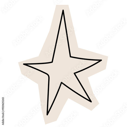 Paper Cut Out Star Sketch Icon. Abstract Star Stroke Application Form. Old Monochrome Graphic Pint Texture. Abstract Cut Out Imperfect Irregular Shape Decoration Symbol Element. Vintage Style.	