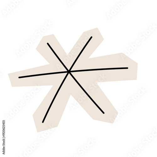 Paper Cut Out Snowflake Sketch Icon. Abstract Star Stroke Application Form. Old Monochrome Graphic Pint Texture. Abstract Cut Out Imperfect Irregular Shape Decoration Symbol Element. Vintage Style.	