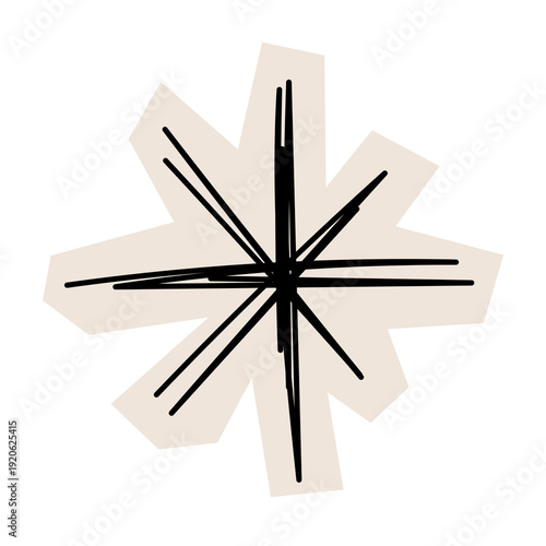 Paper Cut Out Snowflake Sketch Icon. Abstract Star Stroke Application Form. Old Monochrome Graphic Pint Texture. Abstract Cut Out Imperfect Irregular Shape Decoration Symbol Element. Vintage Style.	