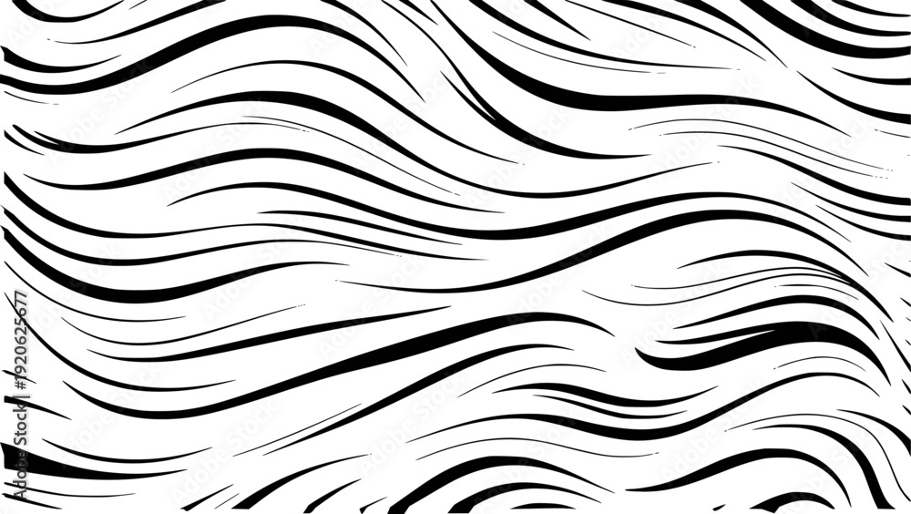 Fototapeta premium Abstract Black Wavy Lines Pattern White Background Seamless Texture