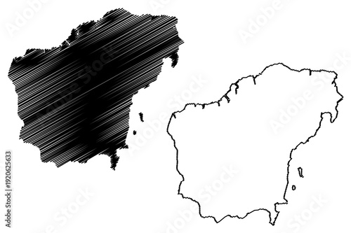 Mukaishima island (Japan, East Asia, Japanese archipelago, Geiyo Islands) map vector illustration, scribble sketch Mukaishima map