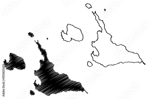 Miyako-jima, Irabu and Shimoji-shima island (Japan, East Asia, Japanese archipelago) map vector illustration, scribble sketch Miyako jima, Irabu and Shimoji shima map