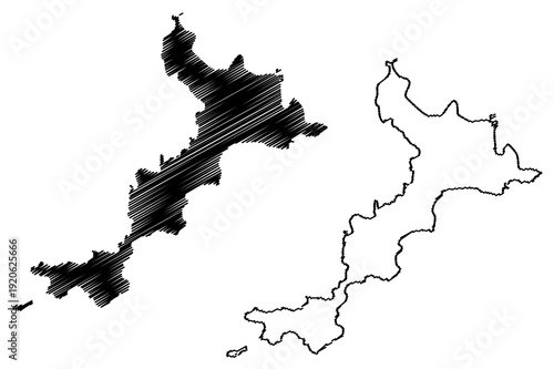 Nagashima island (Japan, East Asia, Japanese archipelago, Yamaguchi) map vector illustration, scribble sketch Nagashima map