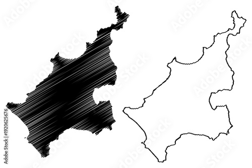 Naka-jima island (Japan, East Asia, Japanese archipelago) map vector illustration, scribble sketch Nakajima map