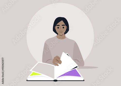 A person flips through the pages of a book, lost in the world of stories, The serene atmosphere invites exploration and imagination, creating a perfect reading sanctuary.