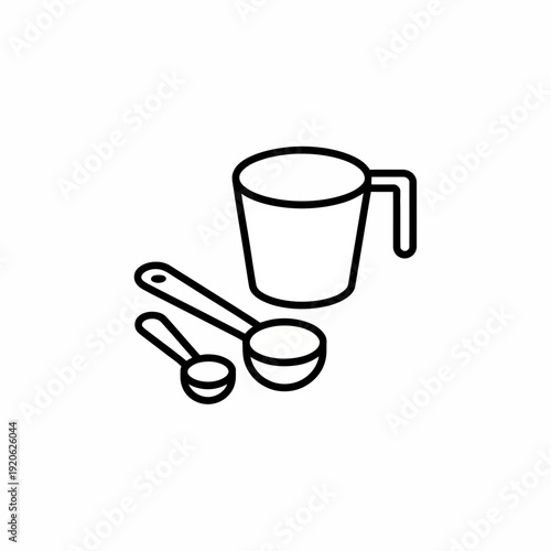 Black and white illustration of measuring cups and a mixing bowl. isolated on white background, Vector, illustration