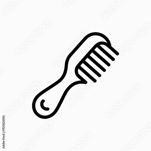 Simple black and white illustration of a hair comb with curved handle isolated on white background, Vector, illustration