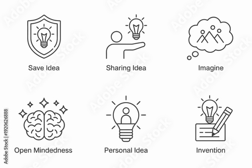 Creative thinking and problem-solving methods illustrated with icons isolated on white background, Vector, illustration