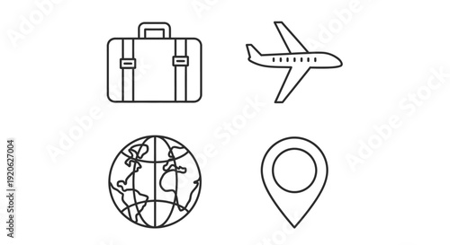Travel and journey icons airplane globe suitcase and location marker