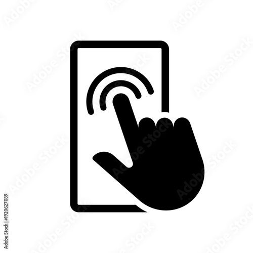 Hand Holding Smartphone Touch Screen black flat style Icon