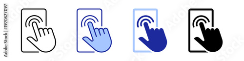 Four smartphone icons outline or flat style for finger touch interaction isolated on transparent background